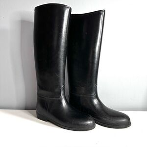 AUKEN Tall Rubber Riding Boots, Black, Waterproof, Horse, Equestrian, Sz 6, GUC